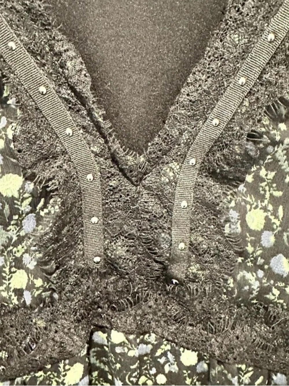 Zara Dark Floral Babydoll Mini Dress Sheer Long Sleeves Fairy Whimsigoth Large - Picture 5 of 10